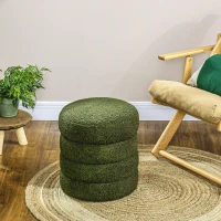 HOMCOM Round Ottoman, Upholstered Foot Stool, Teddy Fleece Fabric for Living Room, Entryway, Green(m-6)