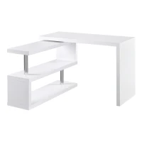 HOMCOM L-Shaped Desk, 360° Rotating Computer Corner Desk, Home Office Writing Table Workstation with Storage Shelf, White(m-2)