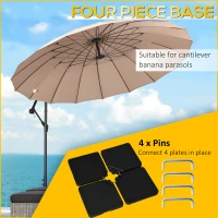 Outsunny Set of 4 Parasol Base Stand Weights for Banana Hanging Cantilever Umbrella, Can Be Filled with Sand or Water, Black(m-4)
