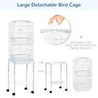 PawHut 62" Rolling Bird Cage Cockatoo House Play Top Finch Pet Supply with Storage Shelf, Wheels - White(m-4)