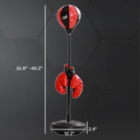 Qaba Height Adjustable Punching Bag for Kids w/ Stand & Boxing Gloves for 5-10 Years, Red(m-3)