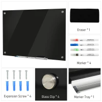 Vinsetto 35.5" x 23.5" Glass Magnetic Dry Erase Blackboard, Frameless Board on Wall, with Dry Eraser, 4 Markers, and Pen Holder, Black(m-5)