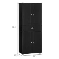 HOMCOM 72" Kitchen Pantry Cabinet, Modern Kitchen Pantry Storage Cabinet with 4 Doors and 3 Adjustable Shelves, Black(m-3)