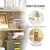 Outsunny Outdoor Storage Cabinet, Garden Tool Shed with Metal Tabletop, Shelf, Wooden Potting Bench with 2 Doors, Natural Wood(m-5)