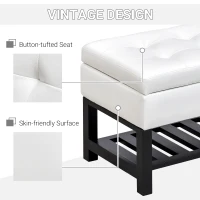 HomCom 44" Tufted Faux Leather Ottoman Storage Bench With Shoe Rack - White(m-6)
