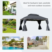 Outsunny 13' x 10' Outdoor Patio Gazebo Canopy with 2-Tier Polyester Roof, Vented Mesh Sidewall & Strong Aluminum Frame, Black(m-7)