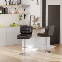 HOMCOM Bar Stools Set of 2, Adjustable Height Barstools, Faux Leather Swivel Bar Chairs with 5.1" Thick Padded, Footrest for Kitchen Counter, Home Bar, Black(m-1)