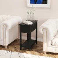 HOMCOM Flip Top End Table, Side Table with Storage Shelf and Cable Management, Narrow Nightstand for Living Room, Bedroom, Black(m-8)