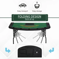 Soozier Poker Table Foldable, 72" Blackjack Table for 7 Players with Chip & Cup Holder, Green Felt(m-4)