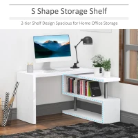 HOMCOM L-Shaped Desk, 360° Rotating Computer Corner Desk, Home Office Writing Table Workstation with Storage Shelf, White(m-5)