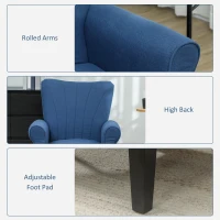 HOMCOM Fabric Armchair, Modern Accent Chair with Wood Legs for Living Room, Bedroom, Home Office, Dark Blue(m-5)