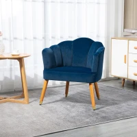 HOMCOM Modern Accent Chairs with Cushioned Seat, Upholstered Velvet Armchair for Bedroom, Living Room Chair with Arms and Wood Legs, Blue(m-8)