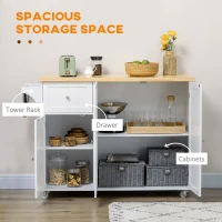 HOMCOM Rolling Kitchen Island with Storage, Utility Kitchen Island Cart with Drawer, Cabinets, Towel Rack and Rubber Wood Top(m-4)