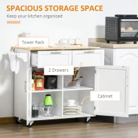 HOMCOM 41" Modern Rolling Kitchen Island on Wheels, Utility Cart Storage Trolley with Rubberwood Top & Drawers, White(m-4)