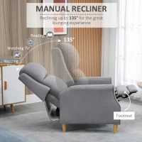 HOMCOM Manual Recliner Chair with Footrest, Thick Padded Reclining Chair Sofa Chair for Living Room Bedroom, Gray(m-4)
