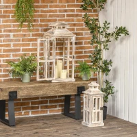 HOMCOM 2 Pack 28"/20" Large Rustic Wooden Lantern Decorative, Indoor/Outdoor Lantern for Home Décor (No Glass), Natural(m-6)