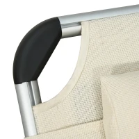 Outsunny Folding Lounge Chair Outdoor 5-Level Reclining Chaise Lounge Chair Outdoor Camping Tanning Chair with Aluminum Frame, Padding, and Headrest for Beach, Yard, Patio, Pool, White(m-9)