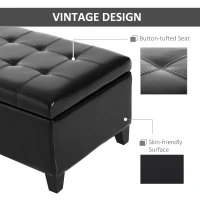 HOMCOM 51" Ottoman Storage Bench, Faux Leather Storage Chest with Lift Top, Tufted Ottoman for Living Room, Entryway, Black(m-6)