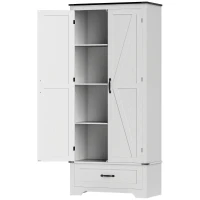 HOMCOM 72" Farmhouse Pantry Cabinet with Adjustable Shelves, Kitchen Pantry Cabinet with 2 Doors, Distressed White(m-1)