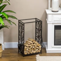 HOMCOM Firewood Rack with 4 Tools, Log Holder for Fireplace, Outdoor Indoor Wood Storage Stacker, 18.1" x 11.8" x 27.6", Black(m-8)