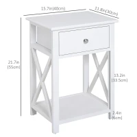 HOMCOM Wooden End Table Bedroom Nightstand Coffee Table Open Cabinet w/ Drawer and Shelf White(m-3)