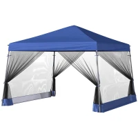 Outsunny Slant Leg Pop Up Canopy Tent with Netting and Carry Bag, Instant Sun Shelter, Tents for Parties, Height Adjustable, for Outdoor, Garden, Patio, (11.5'x11.5' Base / 10'x10' Top), Blue(m-8)