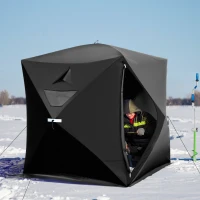 Outsunny 2-4 People Ice Fishing Shelter, Pop-Up Portable Ice Fishing Tent with Carry Bag, Two Doors, Windows and Vents, Ice Shanty for Winter Fishing, Black(m-10)