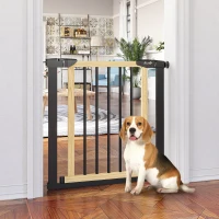 PawHut 29.5" - 32" Dog Gate for Doorways Stairs, Pressure Mount Safety Gate for Easy Step with Auto Close, Steel and Wood, Walk Through Pet Gate for Small and Medium Dogs(m-8)
