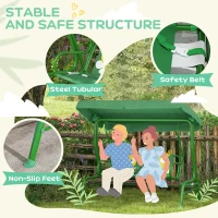 Qaba Kids Patio Swing Chair with Adjustable Canopy, Safety Belt for Patio, Garden, Poolside, Balcony, Dark Green(m-4)