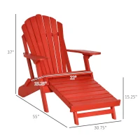 Outsunny Folding Adirondack Chair with Ottoman, Outdoor Wooden Lounger for Patio, Porch, Poolside, Garden, Red(m-3)