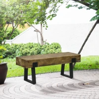 HOMCOM Garden Bench with Metal Legs, Rustic Wood Effect Concrete Entryway Bench, End of Bed Bench, Indoor Outdoor Use for Patio, Park, Porch and Lawn, Natural and Black(m-10)