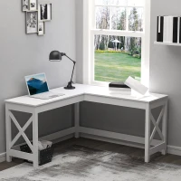 HOMCOM 57" L-Shaped Corner Desk, Computer Home Office Desk and Writing Table, White Wood Grain(m-2)