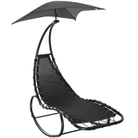Outsunny Patio Rocking Chaise Lounge Rocking Bed with Canopy Cushion Headrest Pillow(m-9)