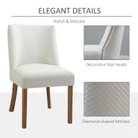 HOMCOM Modern Dining Chairs Set of 2 with High Back, Dining Room Chairs with Nailhead Trim, Upholstered Seats and Solid Wood Legs for Kitchen, Cream White(m-7)