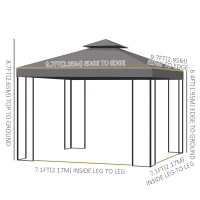 Outsunny 10' x 10' Patio Gazebo Outdoor, Canopy Shelter with Double-tier Roof, Pavilion Sidewalls for Garden Events, Brown(m-3)