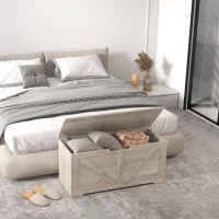 HOMCOM 39.4 Inches Storage Chest, Storage Trunk with 2 Safety Hinges, Wooden Box for Living Room, Grey Wood Grain(m-8)