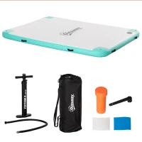 Outsunny 8' x 6' Water Floating Dock, Rafting Inflatable Island with Air Pump and Backpack for Pool, Beach, Ocean, Blue & Green(m-11)