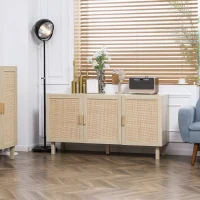 HOMCOM Boho Kitchen Cabinet, Buffet Cabinet with 3 Rattan Doors and Adjustable Shelves for Dining Room, Natural(m-10)