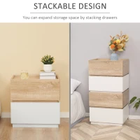 HOMCOM Bedside Table with 2 Stackable Drawers, Modern Nightstand, End Table for Bedroom, Natural(m-6)
