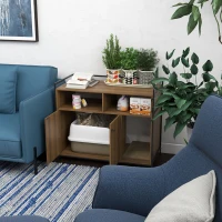 PawHut Hidden Cat Litter Box Enclosure with Scratching Pad, Cat Washroom Storage Bench Side End Table with Double Doors, Brown(m-10)