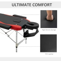 HOMCOM 85" 3 Section Foldable Massage Table Professional Salon Spa Facial Couch Bed (Black/Red)(m-6)