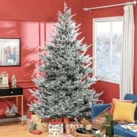 HOMCOM 9 FT Artificial Christmas Tree, Flocked Hinged Xmas Tree with 1939 Tips, Steel Base, Auto Open, Green(m-2)