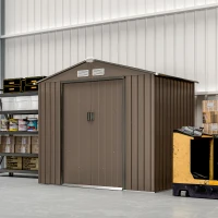Outsunny 7' x 4' x 6' Garden Storage Shed Outdoor Patio Metal Tool Storage House w/ Foundation Kit and Double Doors Brown(m-10)