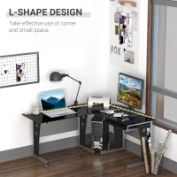 HOMCOM 64" Modern L-Shaped Glass Top Office Workstation Computer Desk PC Table(m-5)