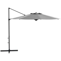 Outsunny 10 FT Cantilever Umbrella, Aluminum Hanging Offset Umbrella with 360°Rotation, Crank, Tilt, Cross Base, Grey(m-11)