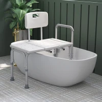 HOMCOM 6-Level Adjustable Bath and Shower Transfer Bench Aluminum Chair with Non-Slip Feet, Armrest & Backrest White(m-8)