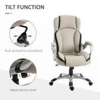 Vinsetto Office Chair PU Leather Executive on Rolling Wheels Task Computer Height Adjustable Swivel Ergonomic, Greige and Black(m-5)