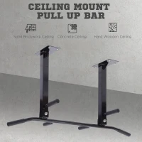 Soozier Ceiling Mounted Pull Up Bar Wall Mount Chin Up Bar Upper Body Strength Training Station Home Gym Black(m-4)
