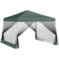Outsunny Slant Leg Pop Up Canopy Tent with Netting and Carry Bag, Instant Sun Shelter, Tents for Parties, Height Adjustable, for Outdoor, Garden, Patio, (11.5'x11.5' Base / 10'x10' Top), Green(m-11)