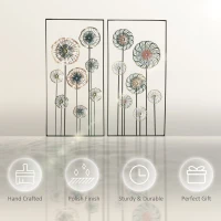 HOMCOM 3D Metal Wall Art Set of 2 Modern Flower Hanging Wall Sculpture Home Decor for Living Room Bedroom Kitchen 16"x32"x2, Blue Silver Gold(m-6)